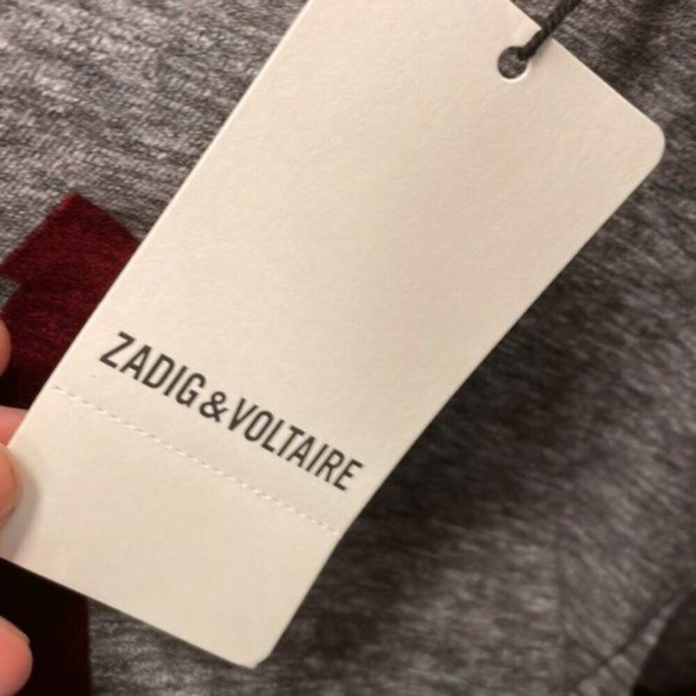 Zadig & Voltaire Flocked Rock Detail Tee Gray M - Picture 4 of 9